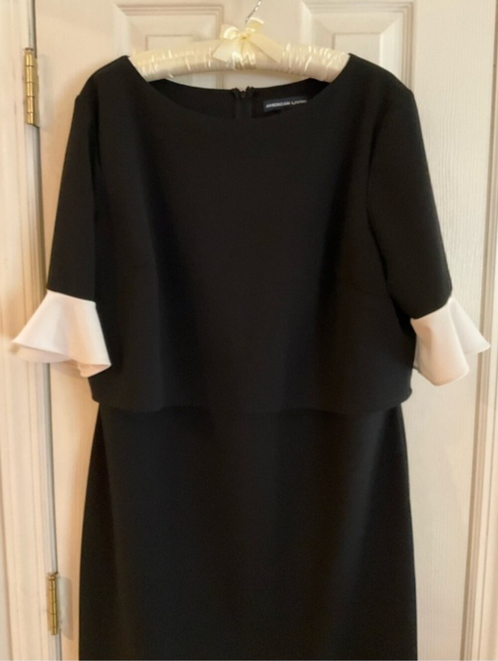 American LIVING  Black Midi Dress with White Ruffle Sleeves